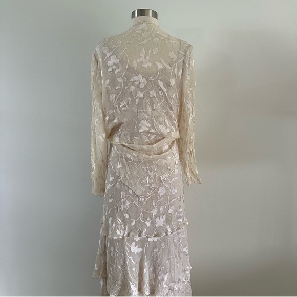 Cameron Blake Long 100% Silk Embroidered Dress Ruffled Skirt With Cover Blazer - Picture 3 of 16